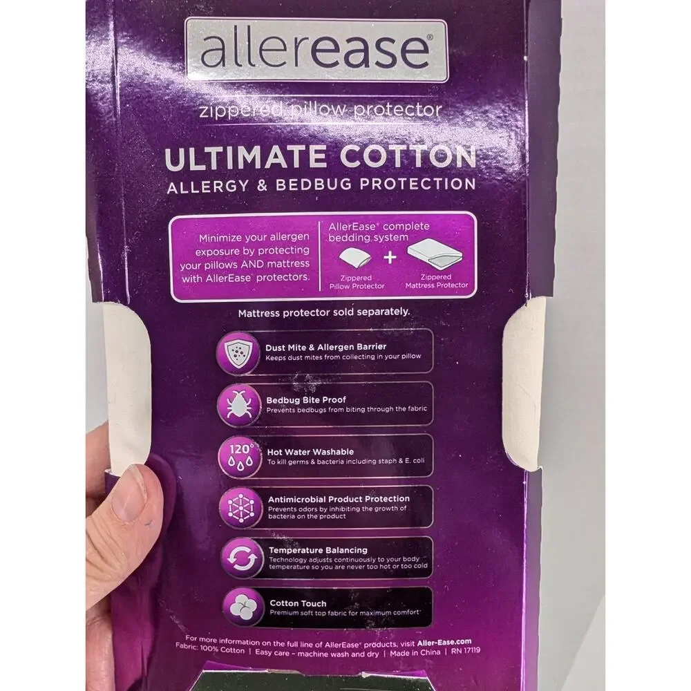 2 AllerEase Ultimate Cotton Zippered Pillow Protector White King Size